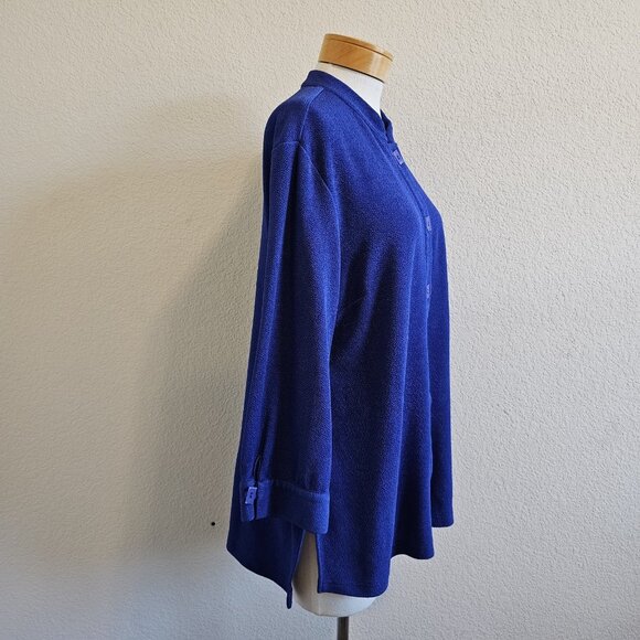 Gump's San Francisco Blue Textured Lagenlook Button Front Artsy Tunic Top XL - Picture 5 of 12